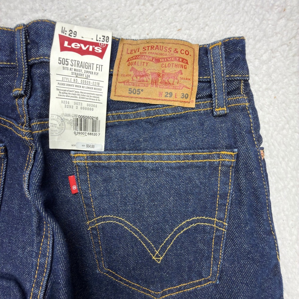 Levis 505 Regular Fit Jeans Mens 29x30 Dark Wash Indigo Straight Leg NWT